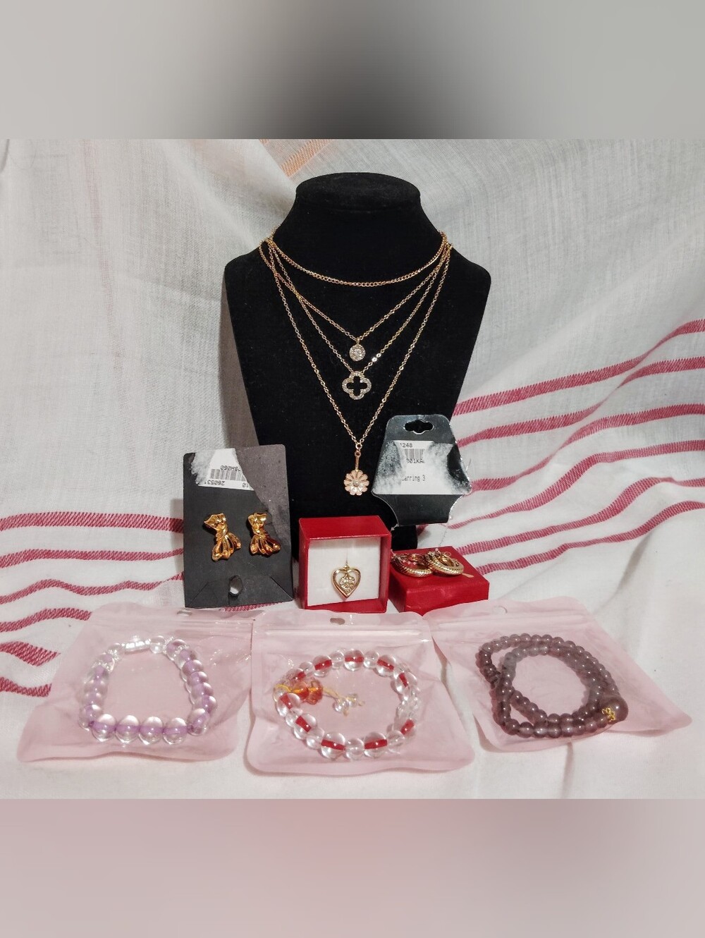 Jewelry Bundle. Earrings Necklace Bracelets. Gold Tone Necklace. Jewelry Lot.